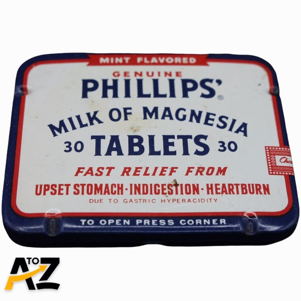 Genuine Phillips Milk of Magnesia Tablets Indigestion Empty Tin Vintage